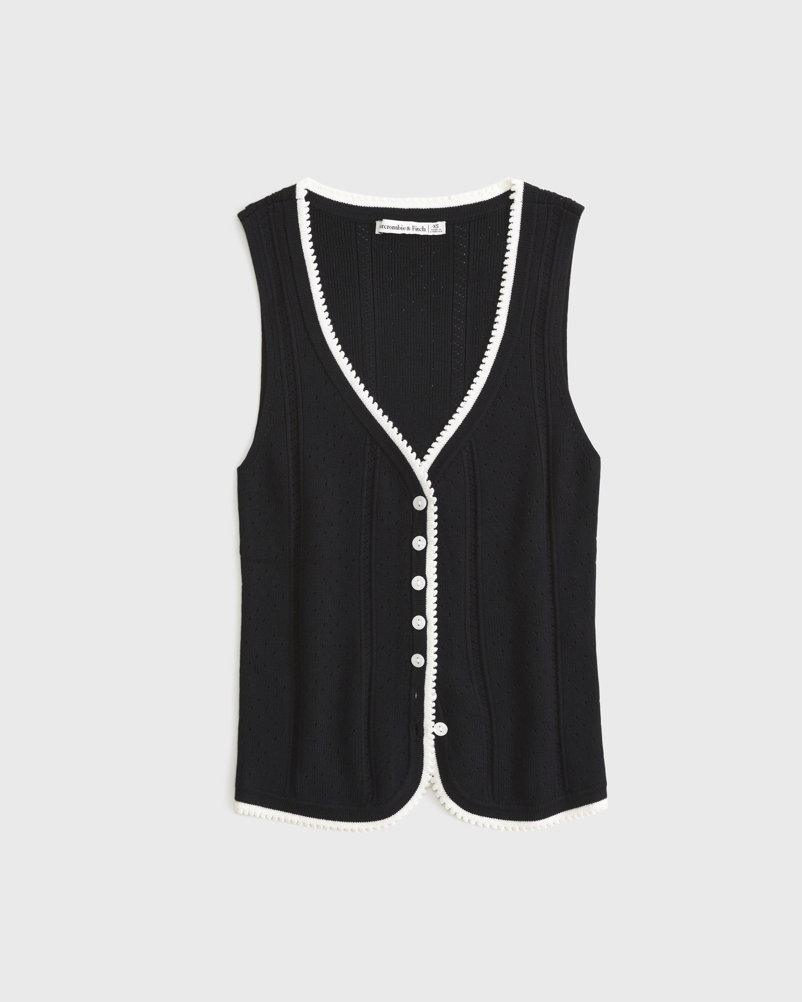 Pointelle Button-Through Sweater Tank