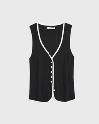 Pointelle Button-Through Sweater Tank