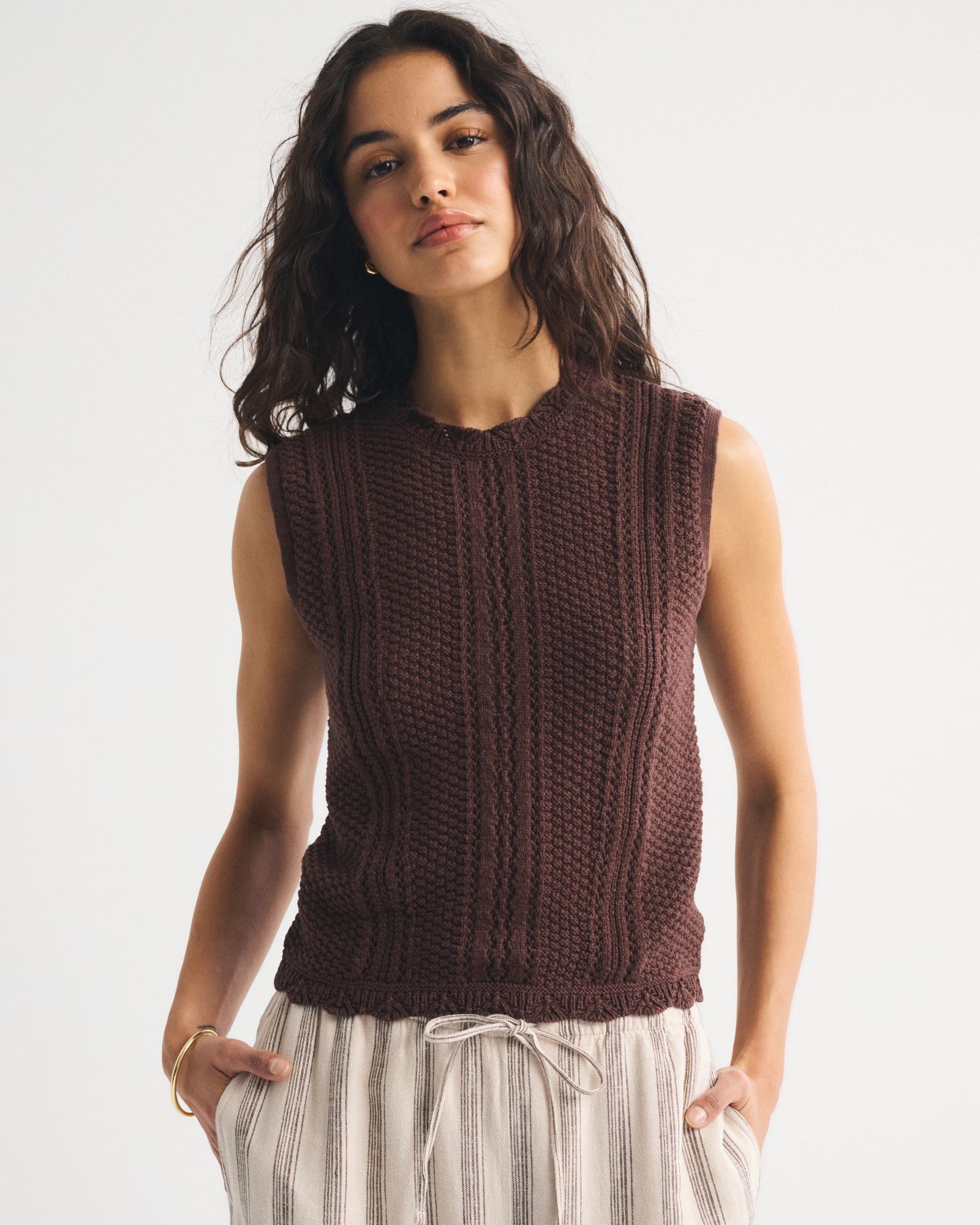 Cotton Pointelle Sweater Shell Top