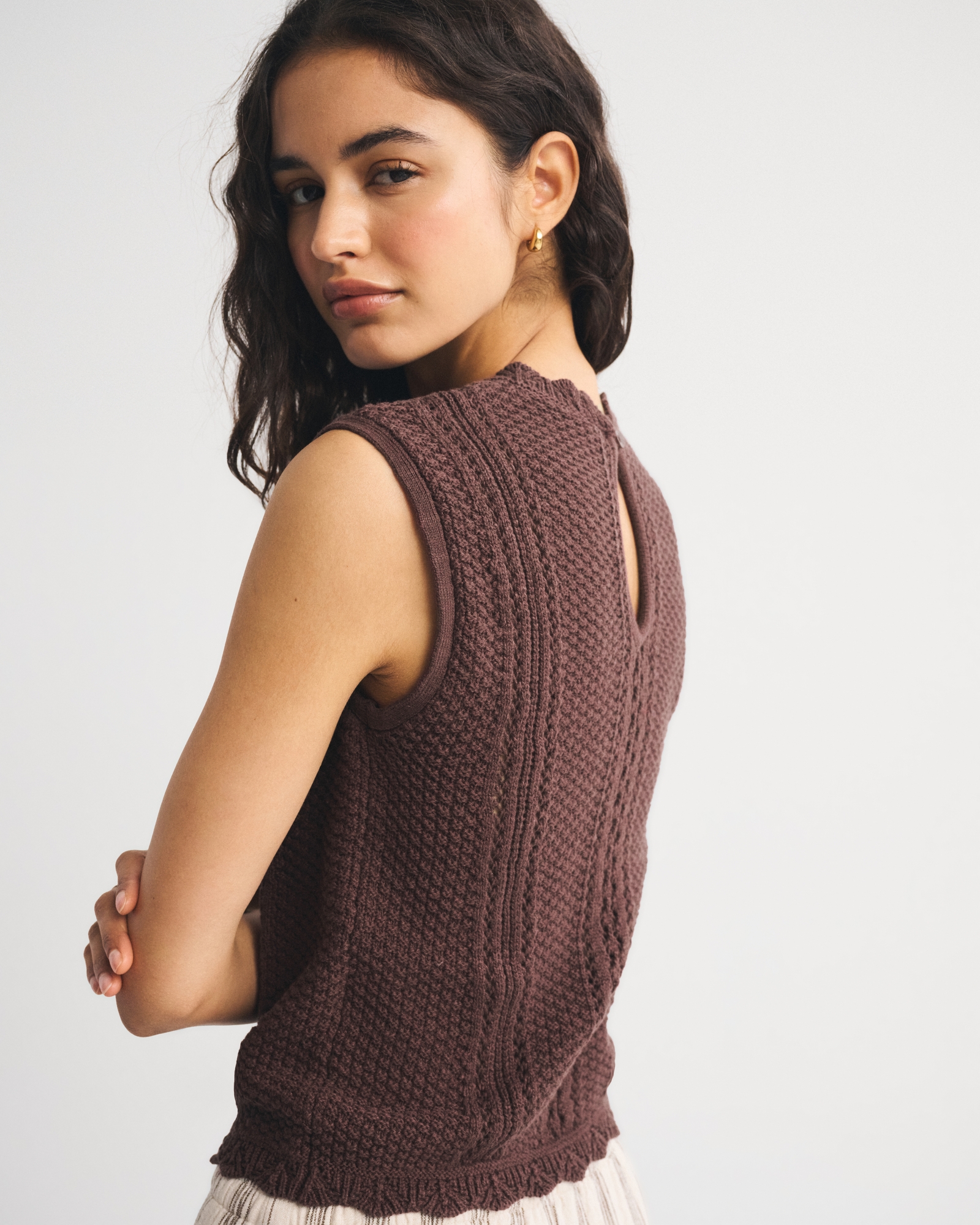 Cotton Pointelle Sweater Shell Top