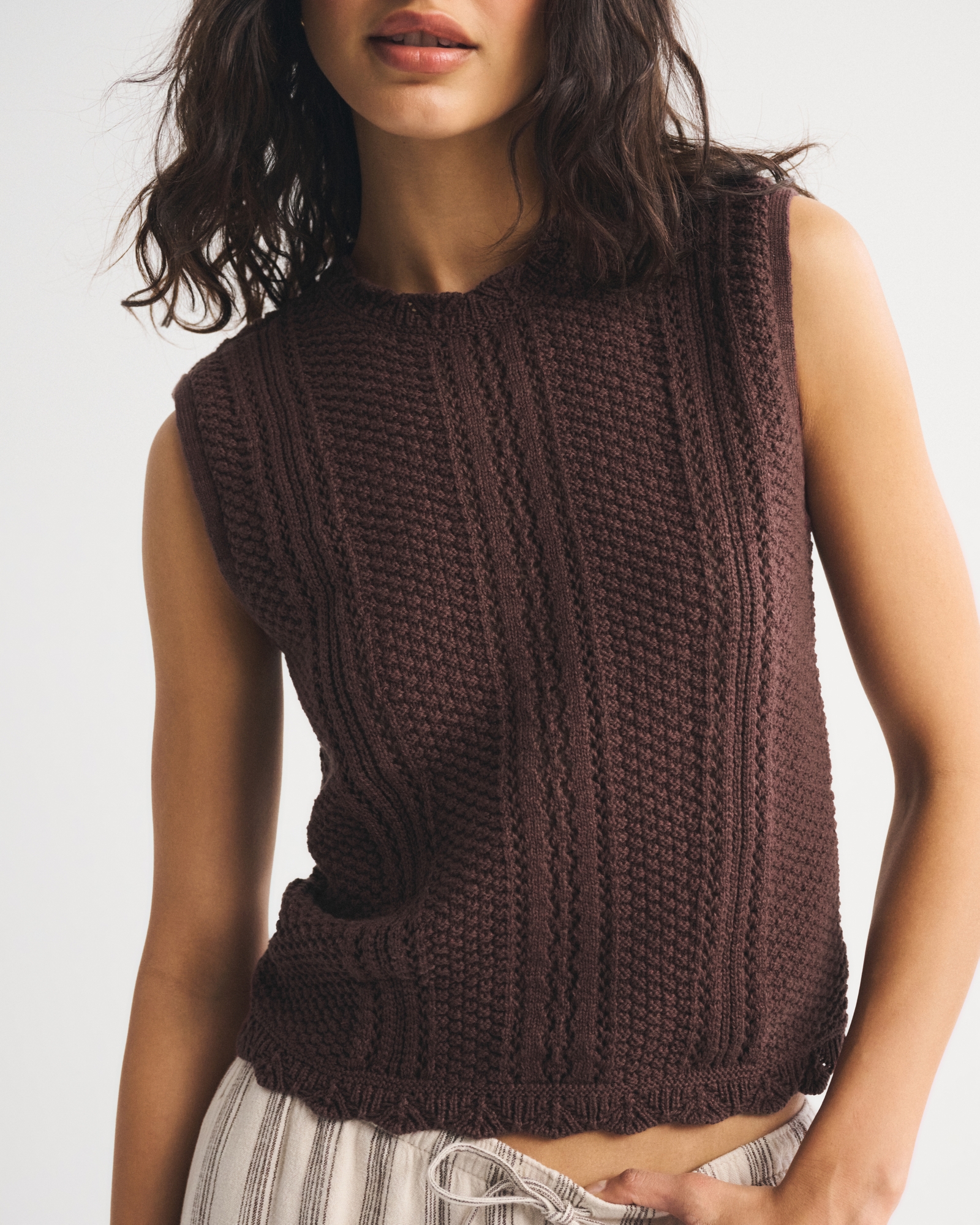 Cotton Pointelle Sweater Shell Top