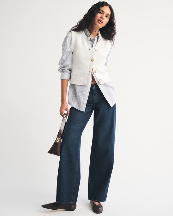 Cotton Crew Sweater Vest, Cream view 2