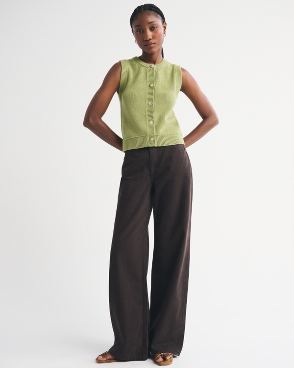 Cotton Crew Sweater Vest, Spring Green view 2