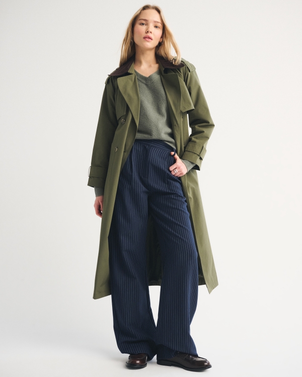 Merino Wool-Blend V-Neck Sweater, Muted Basil view 2