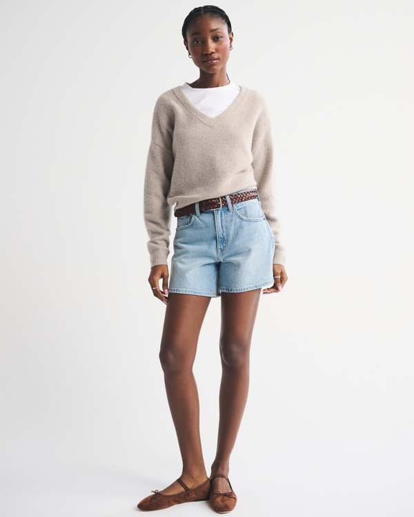 Merino Wool-Blend V-Neck Sweater, Sand view 2