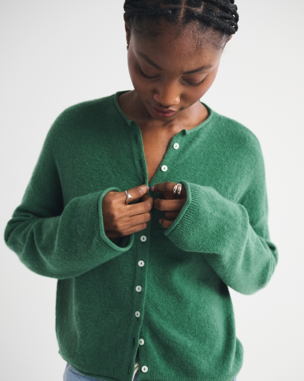 Merino Wool-Blend Rollneck Cardigan