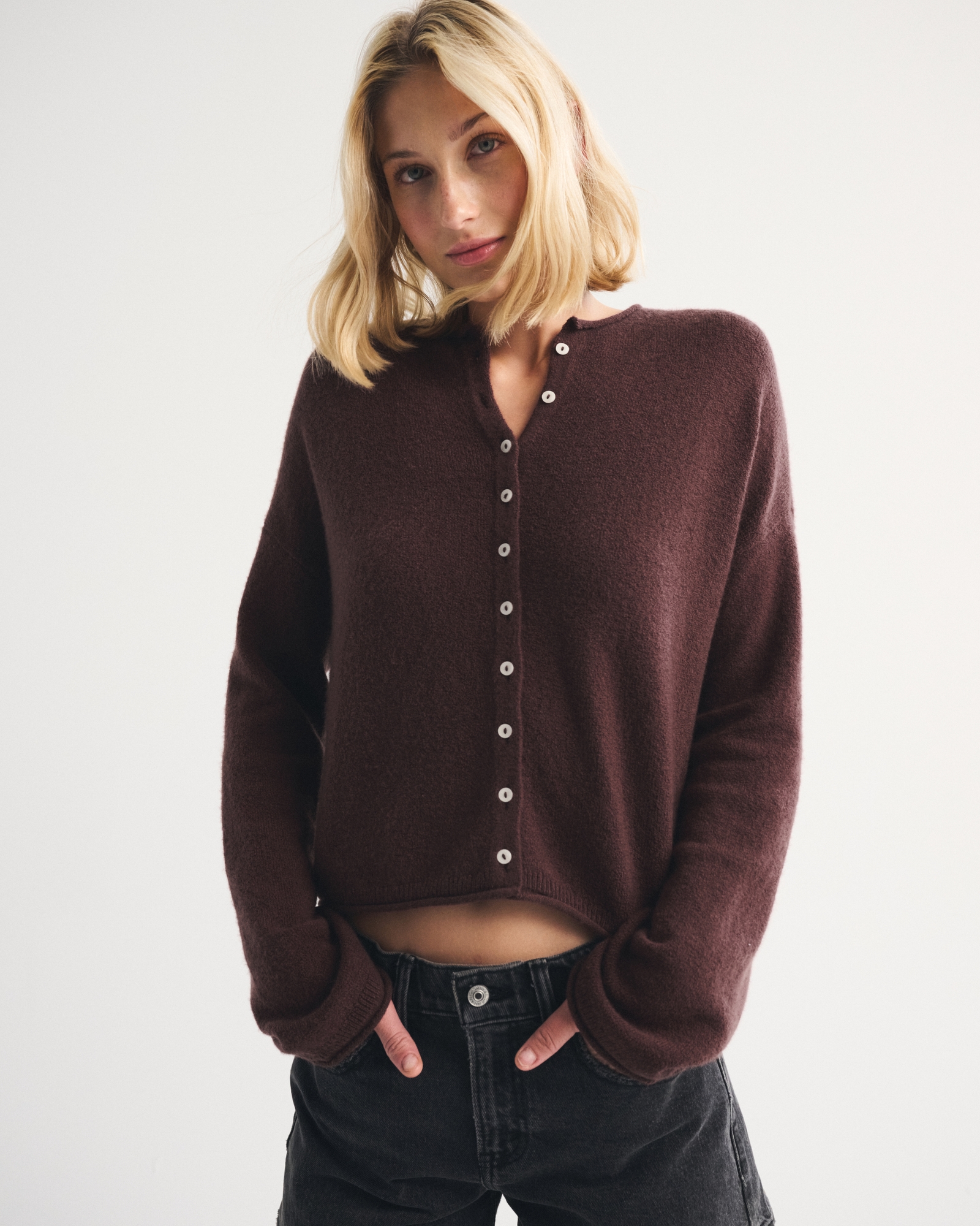 Merino Wool-Blend Rollneck Cardigan