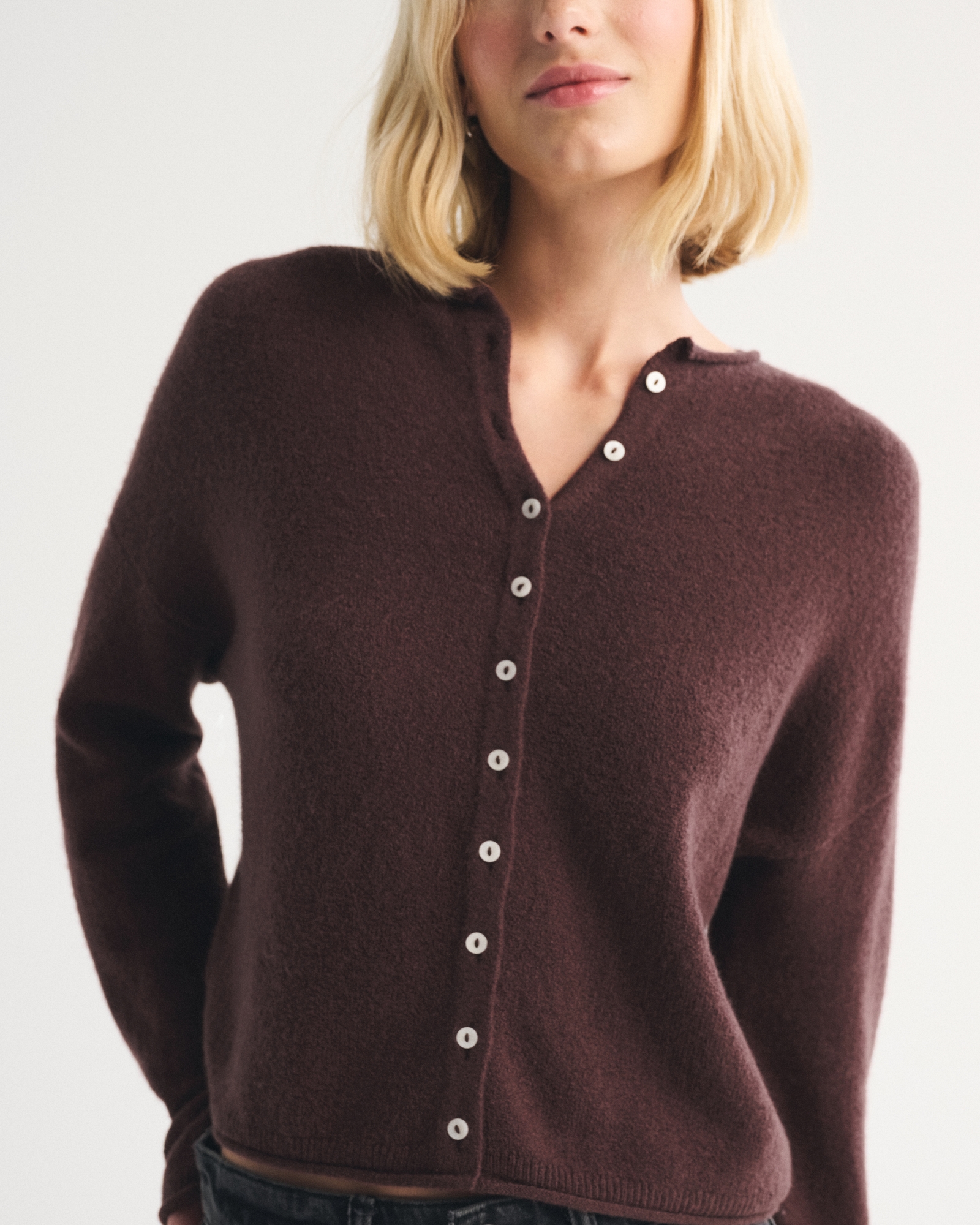 Merino Wool-Blend Rollneck Cardigan