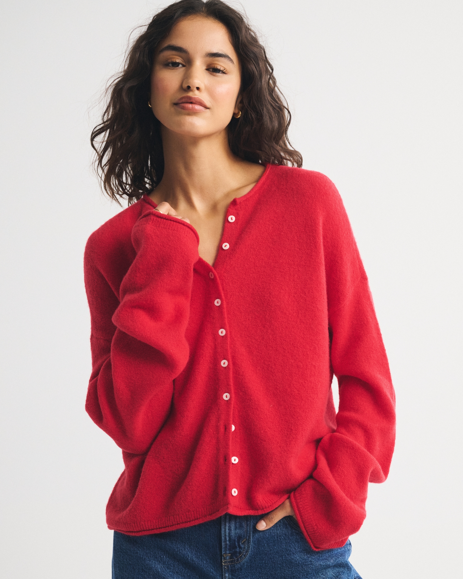 Merino Wool-Blend Rollneck Cardigan