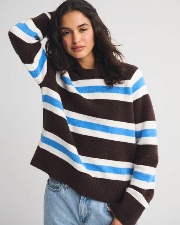 The A&F Madeline Crew Sweater, Dark Coffee Stripe view 1