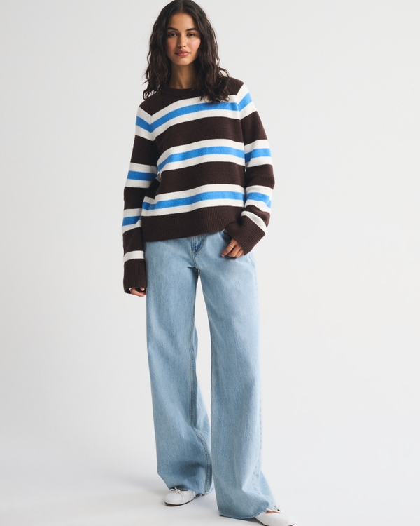The A&F Madeline Crew Sweater, Dark Coffee Stripe view 2