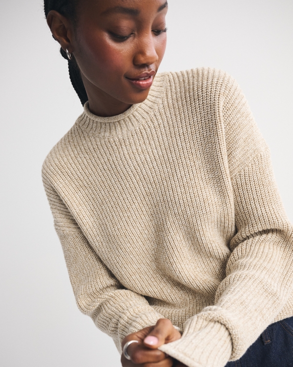 Cotton Rollneck Sweater, Light Brown view 1