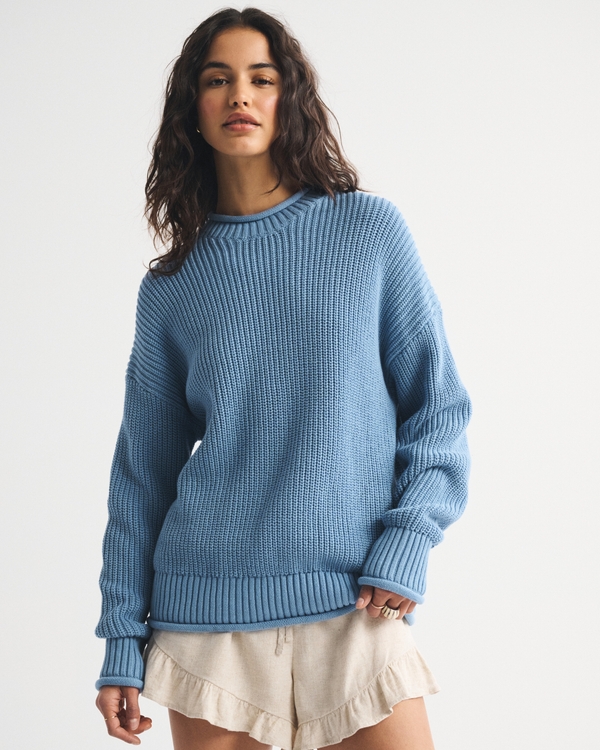 Cotton Rollneck Sweater, Blue view 1