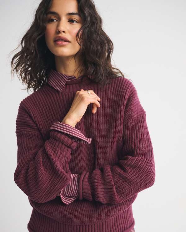 Cotton Rollneck Sweater, Dark Maroon view 1