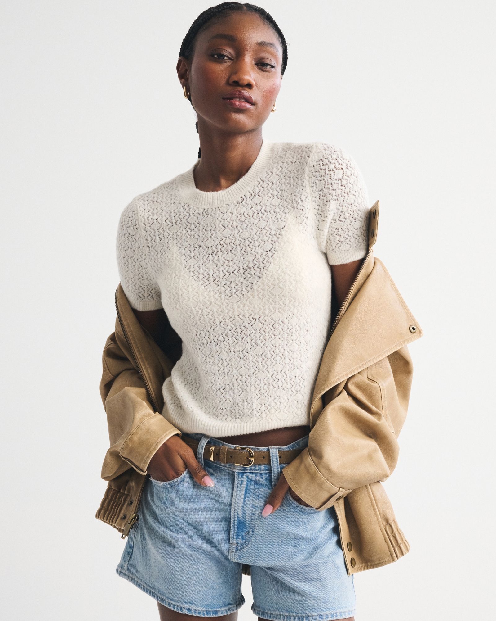 Merino Wool-Blend Pointelle Sweater Tee