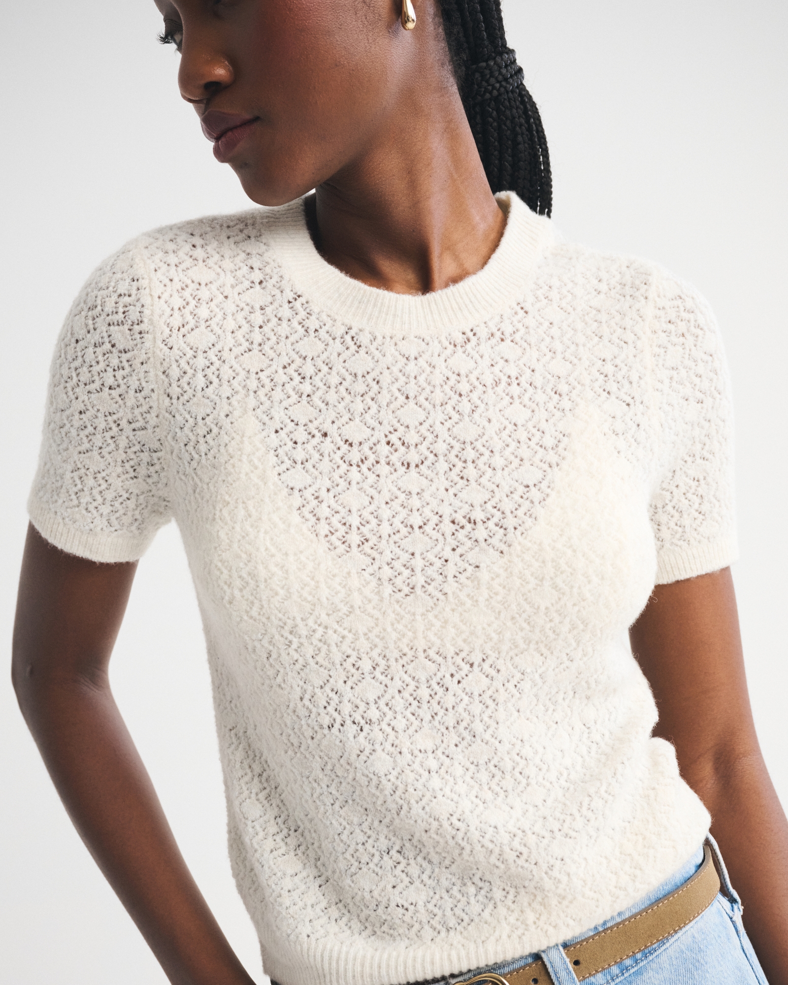 Merino Wool-Blend Pointelle Sweater Tee