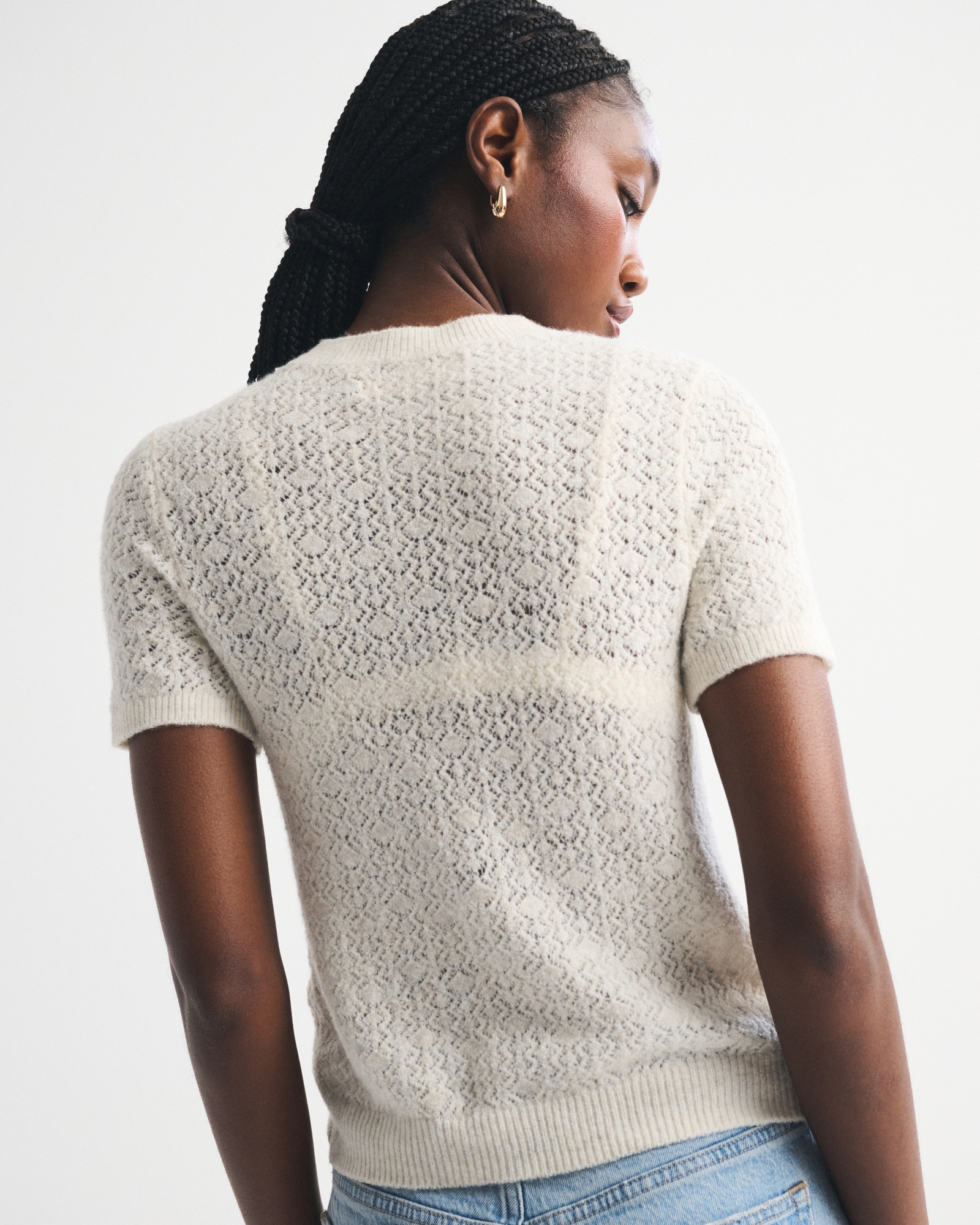 Merino Wool-Blend Pointelle Sweater Tee