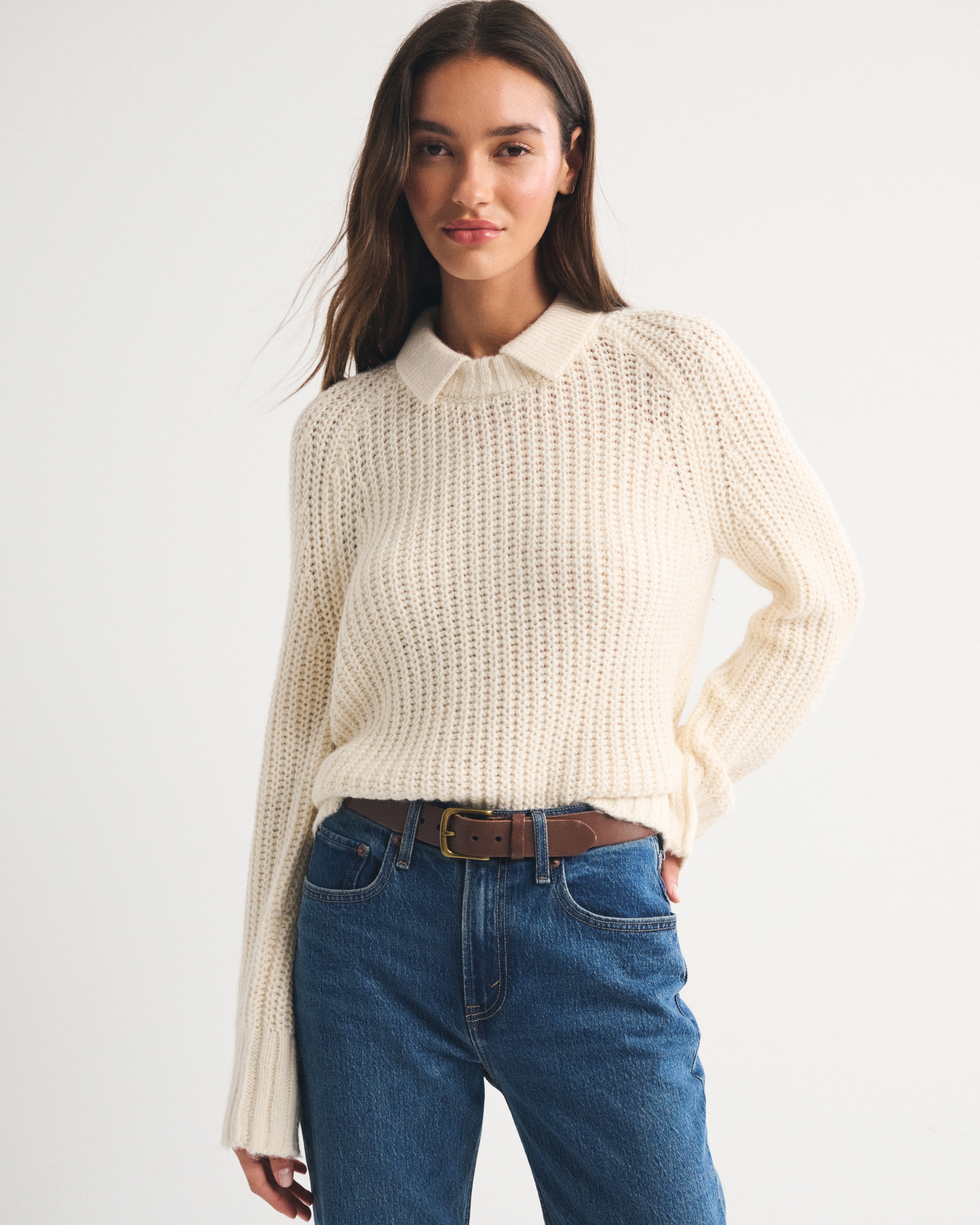 Женские свитеры Abercrombie & Fitch Airspun Cotton-Blend Collared Sweater — фото 2