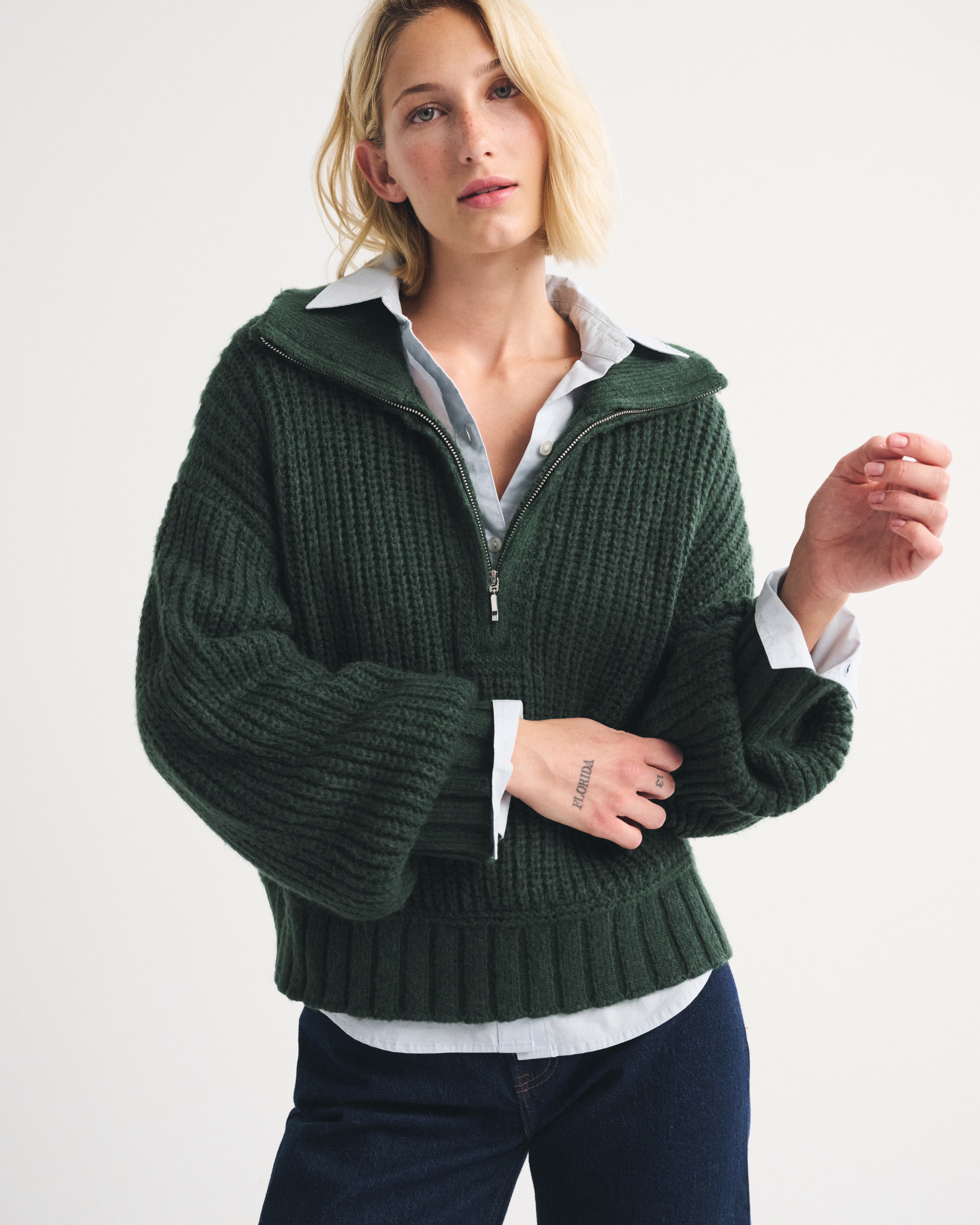 Женские топы Abercrombie & Fitch Airspun Cotton-Blend Half-Zip Mockneck — фото 2