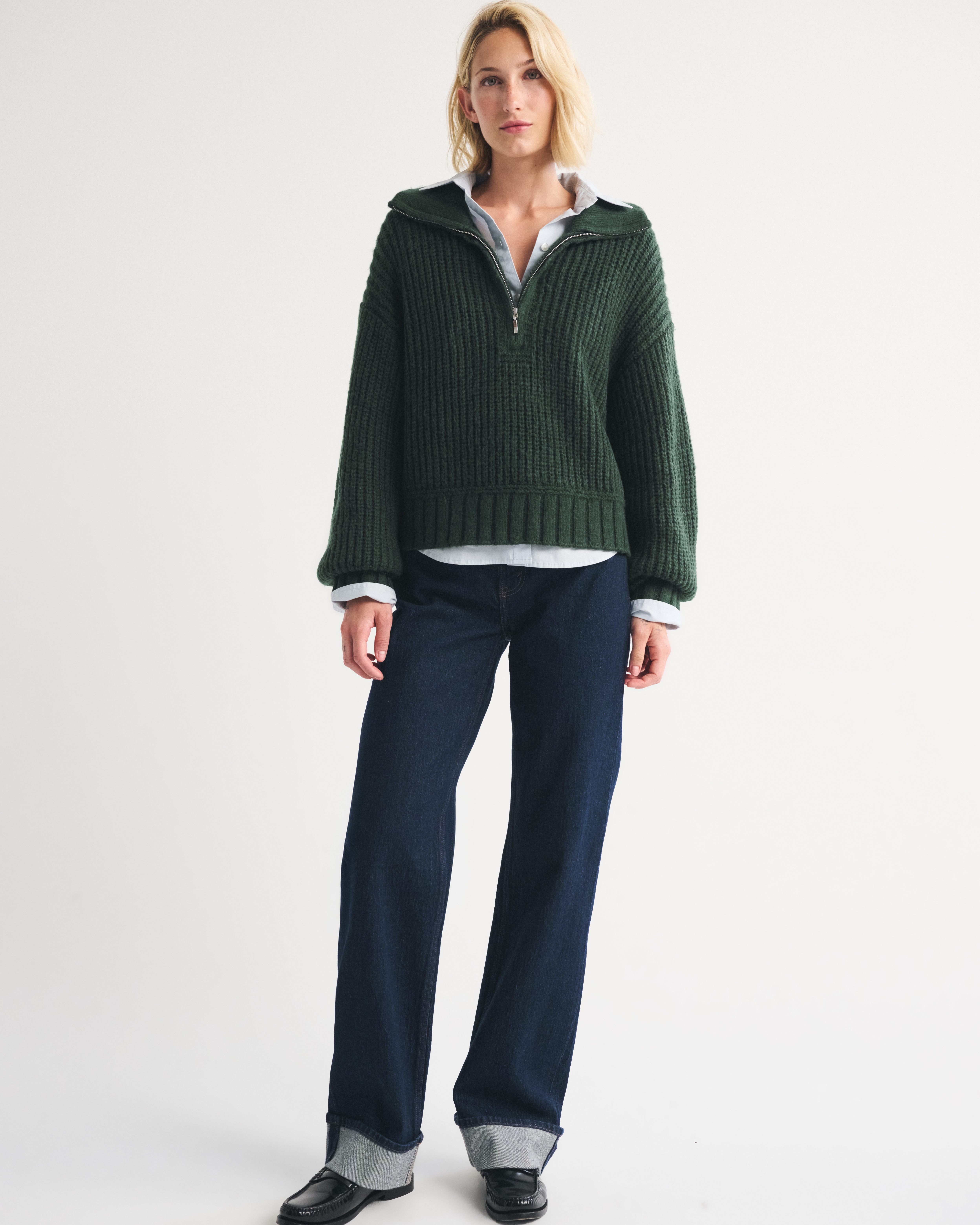 Женские топы Abercrombie & Fitch Airspun Cotton-Blend Half-Zip Mockneck — фото 3