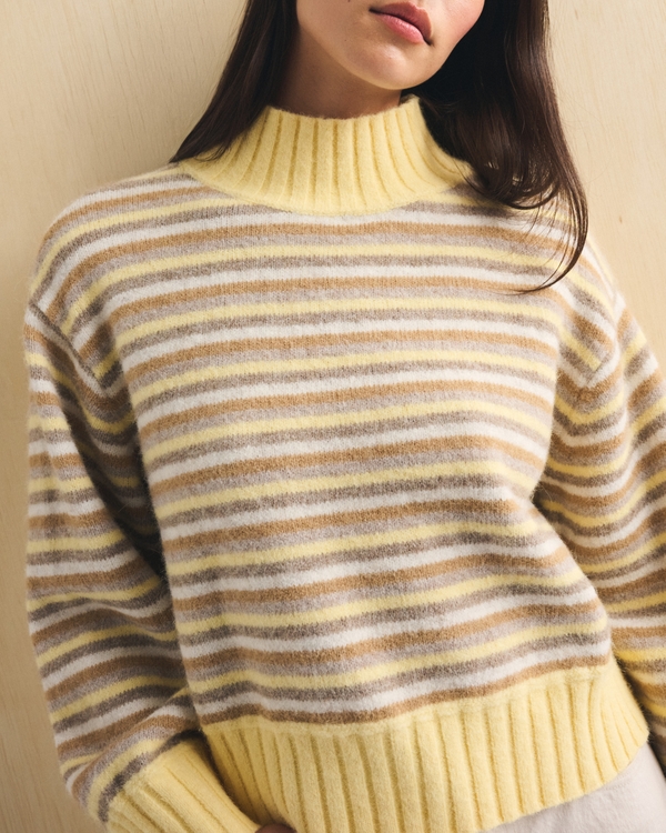 Easy Wool-Blend Funnel Neck Sweater, Yellow Stripe view 1