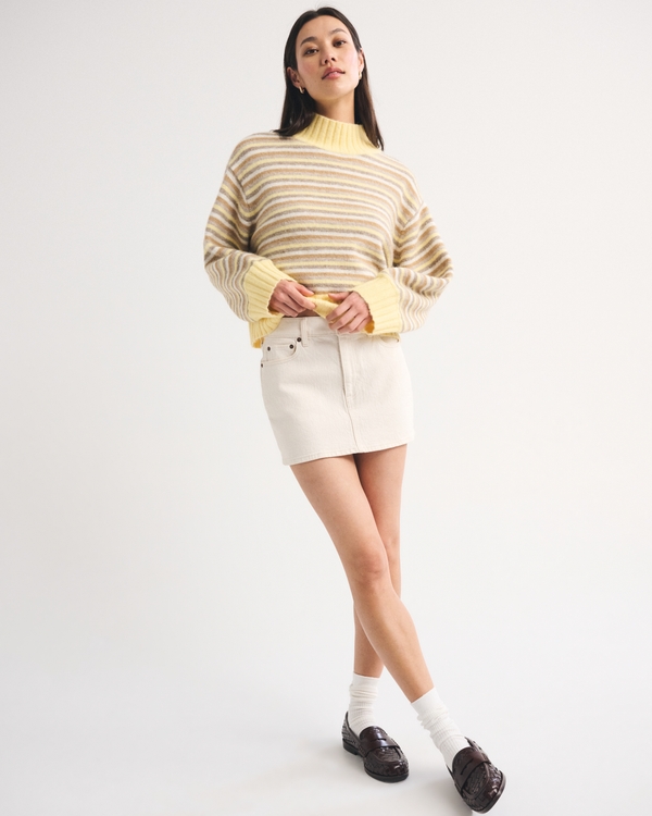 Easy Wool-Blend Funnel Neck Sweater, Yellow Stripe view 2