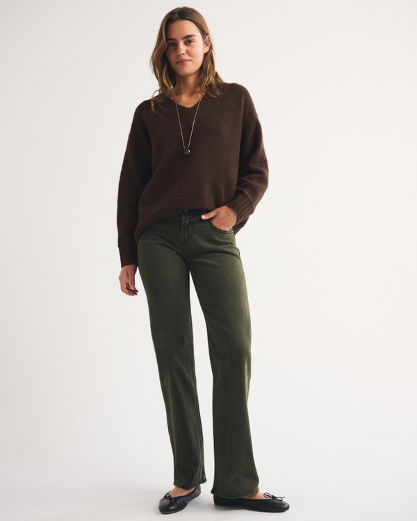 Wool-Blend Dad V-Neck Sweater, Black view 2
