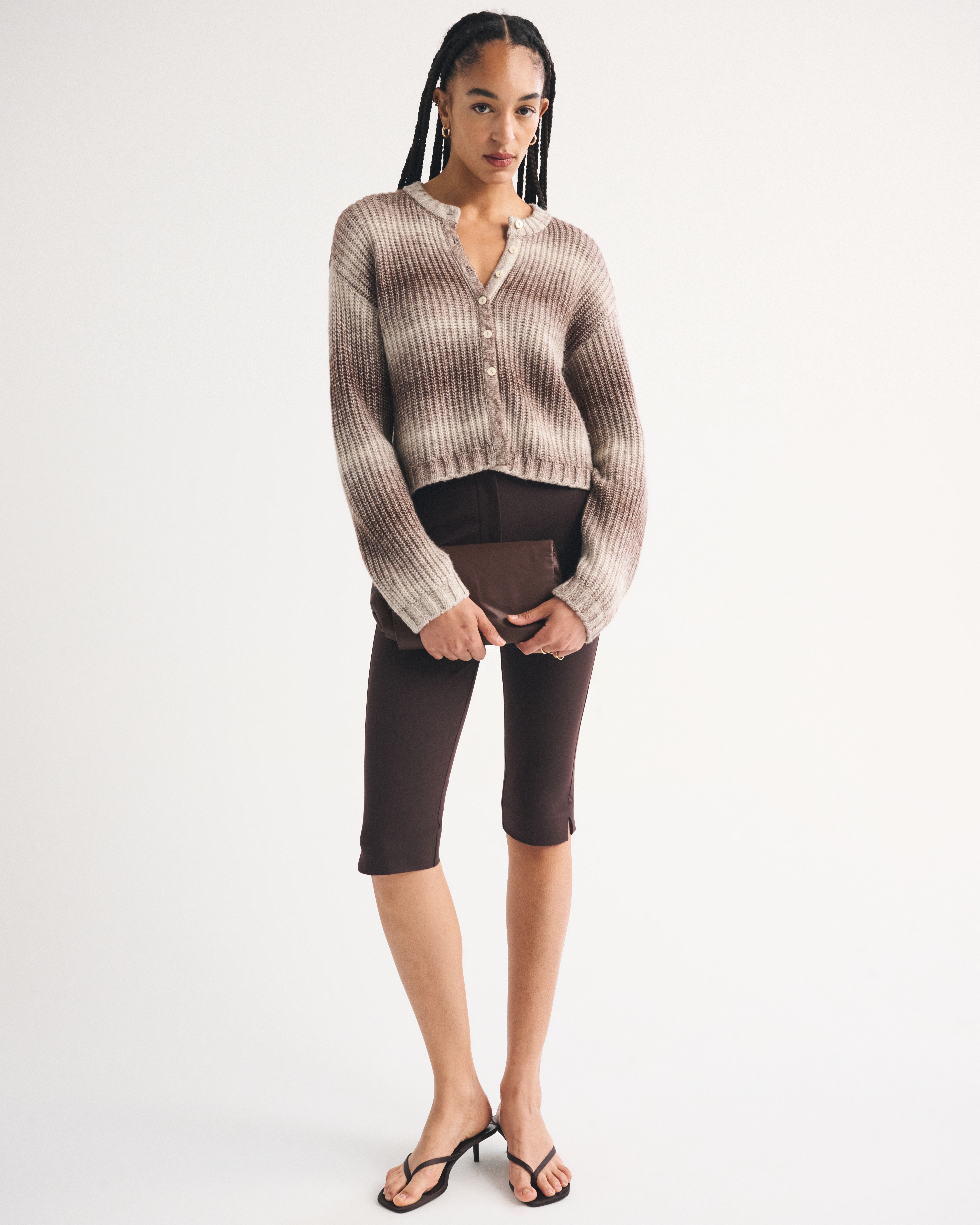 Женский кардиган Abercrombie & Fitch Airspun Cotton-Blend Crew, цвет: Коричневый — фото 3