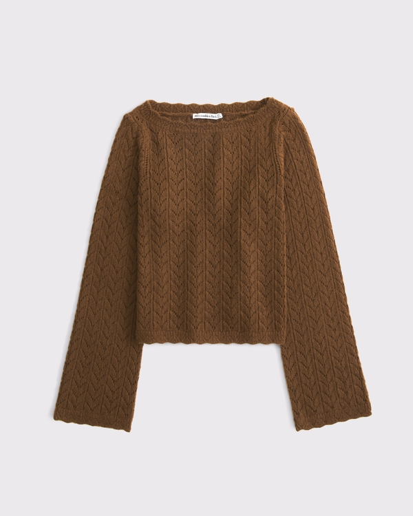 Women's Airspun Cotton-Blend Pointelle Slash Neck Sweater