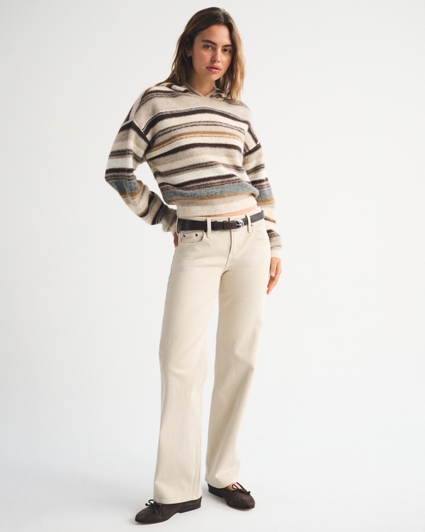 Wool-Blend Sweater Hoodie, Light Brown view 2