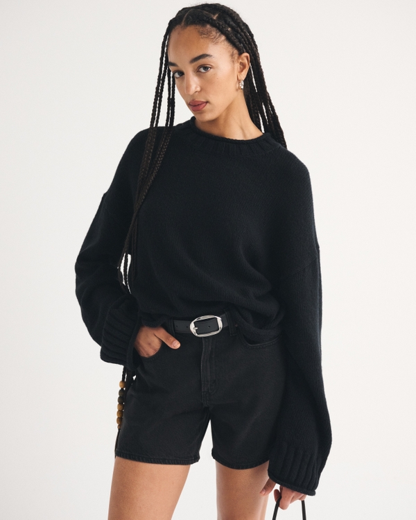 Rollneck Crew Sweater, Black view 1
