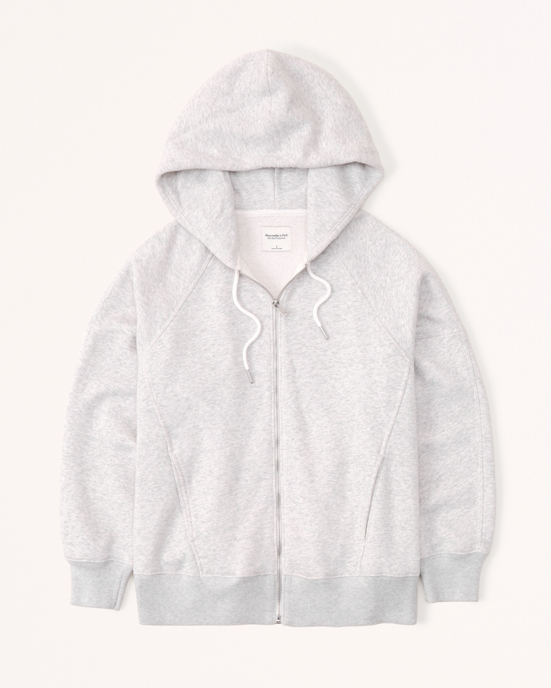 Men's Essential Full-Zip Hoodie in Cream | Size M Tall | Abercrombie & Fitch