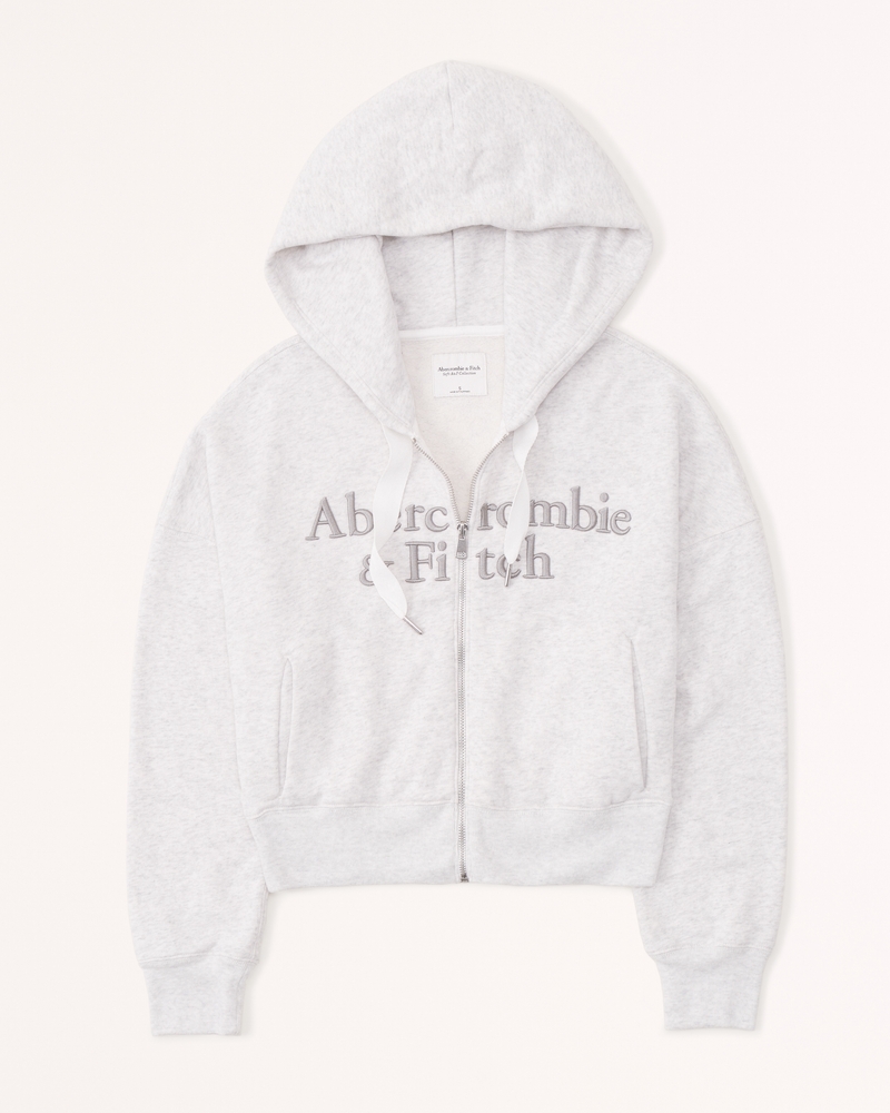 Men's Essential Full-Zip Hoodie in Cream | Size M Tall | Abercrombie & Fitch