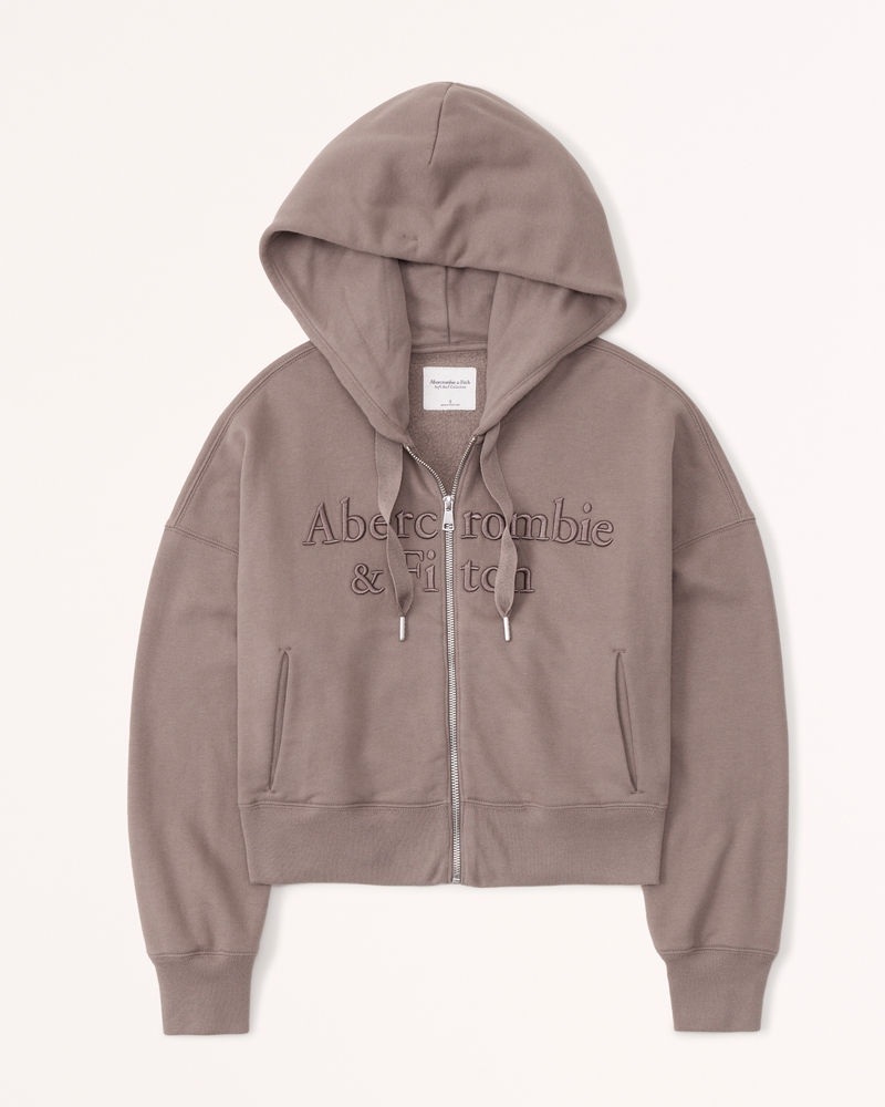 Men's Essential Full-Zip Hoodie in Cream | Size M Tall | Abercrombie & Fitch