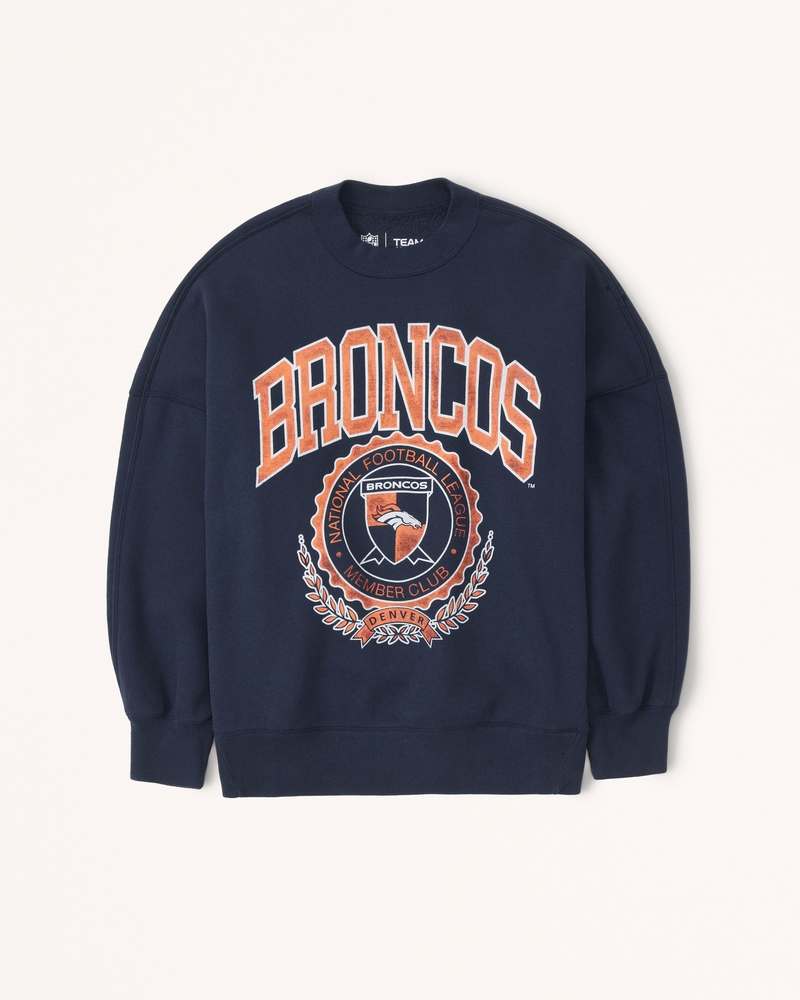 Women's Denver Broncos Graphic Oversized Sunday Crew in Navy | Size Xs | Abercrombie & Fitch