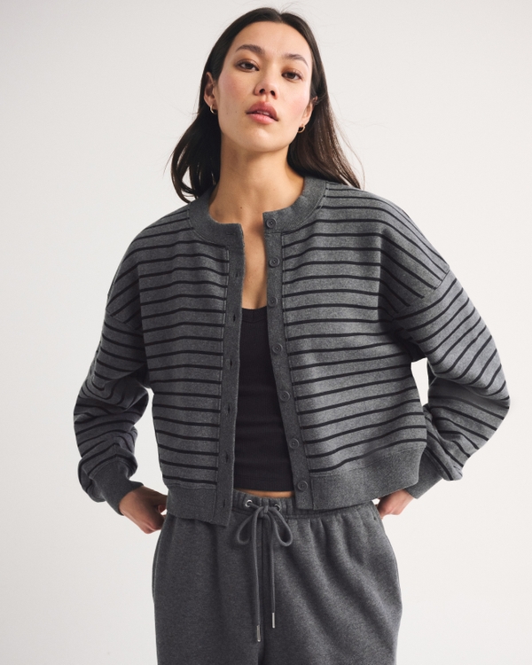 Sunday Shrunken Cardigan, Dark Gray Stripe view 1