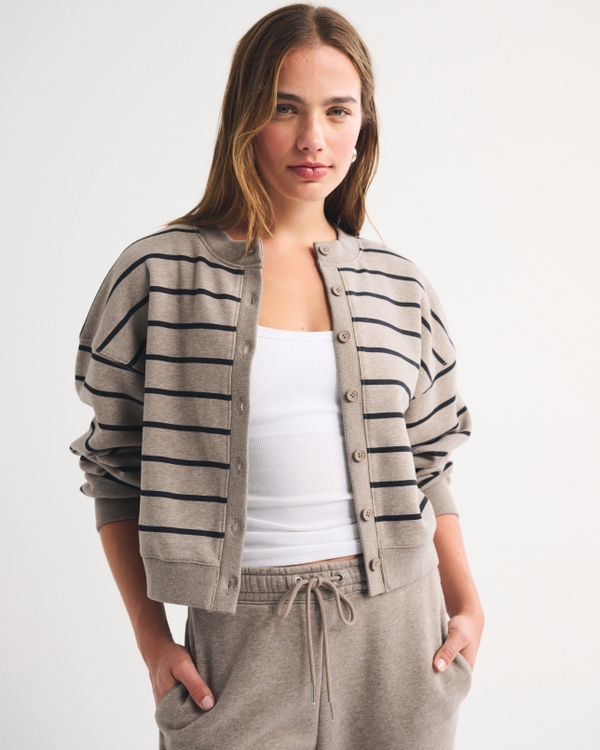 Sunday Shrunken Cardigan, Light Brown Stripe view 1