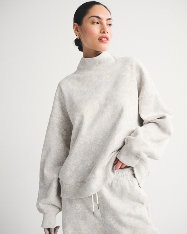 Sunday Oversized Funnelneck Sweatshirt, Light Gray Floral view 1