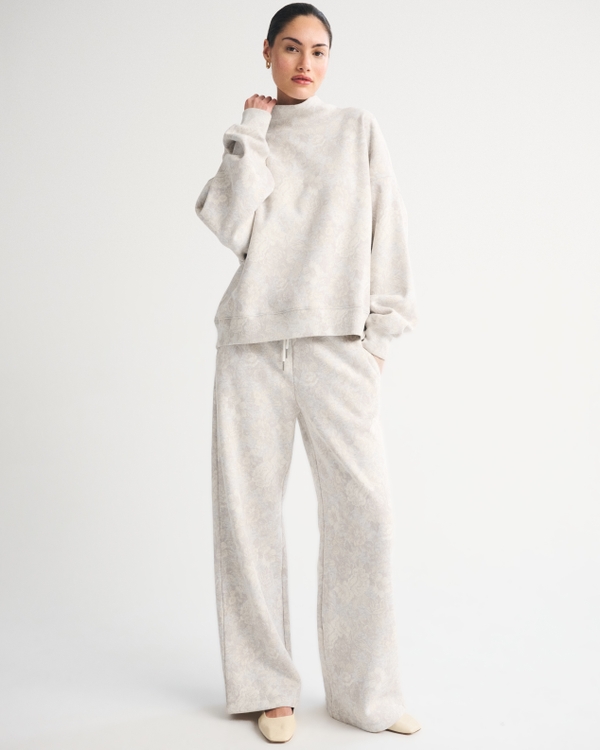 Sunday Oversized Funnelneck Sweatshirt, Light Gray Floral view 2