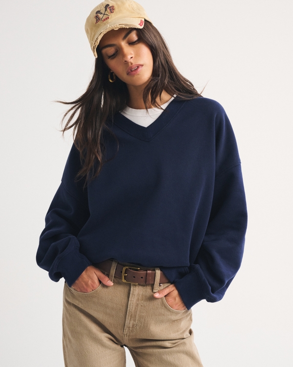 Sunday V-Neck Sweatshirt, Muted Navy view 1