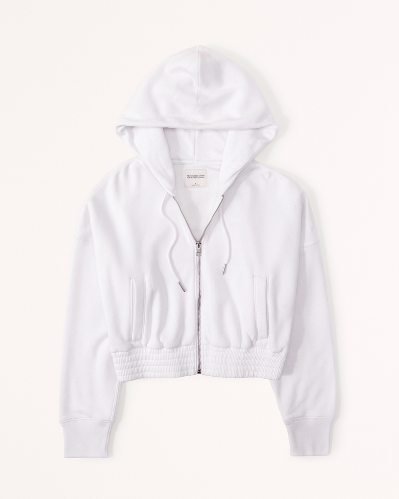 Men's Essential Full-Zip Hoodie in Cream | Size M Tall | Abercrombie & Fitch