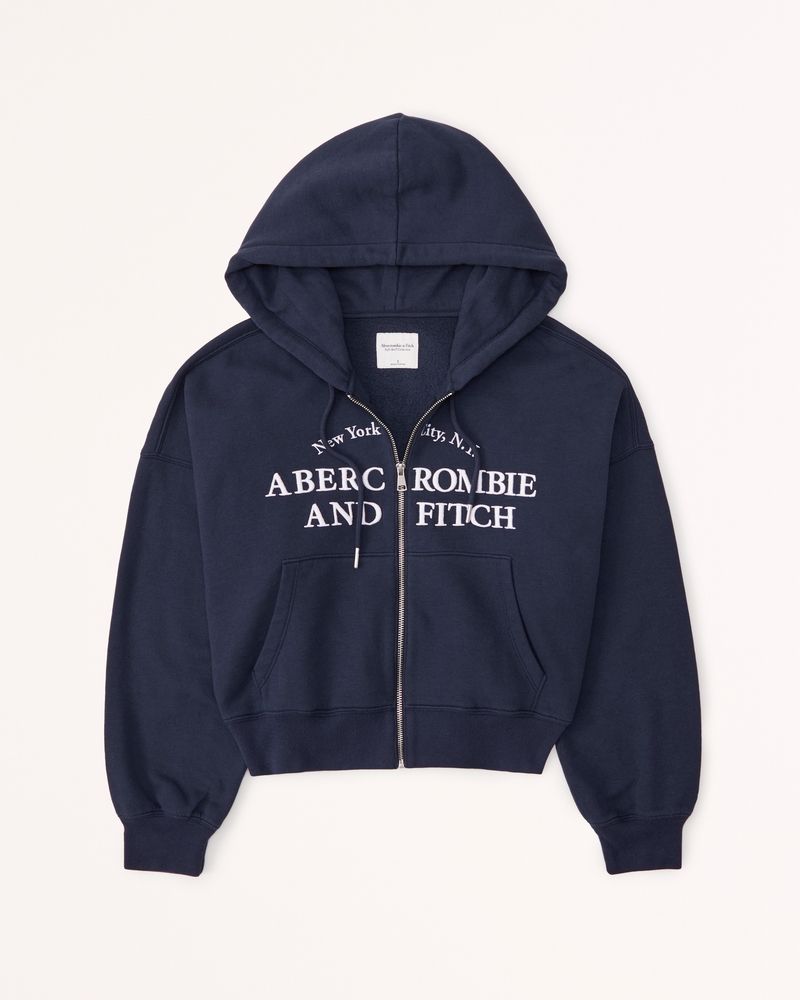 Women s Logo Sunday Hooded Full Zip Women s A F Logo Shop Abercrombie