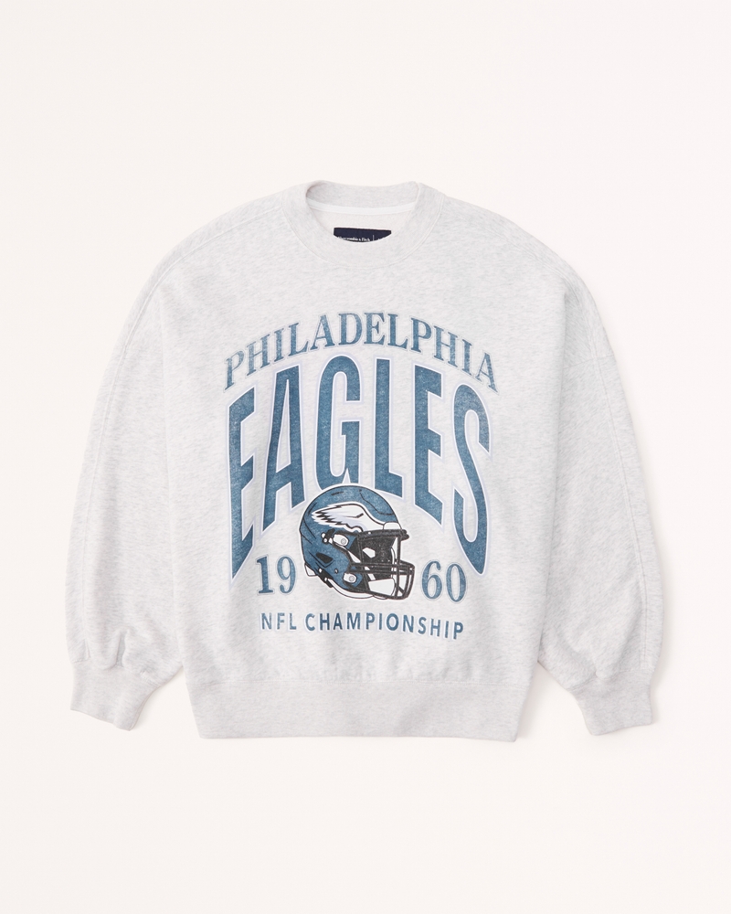 Women's Philadelphia Eagles Graphic Oversized Sunday Crew in Light Grey | Size Xs | Abercrombie & Fitch