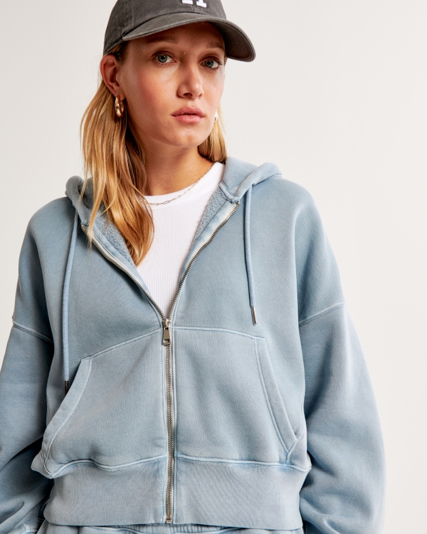 Essential Ribbed Sunday Hooded Full-Zip, Blue