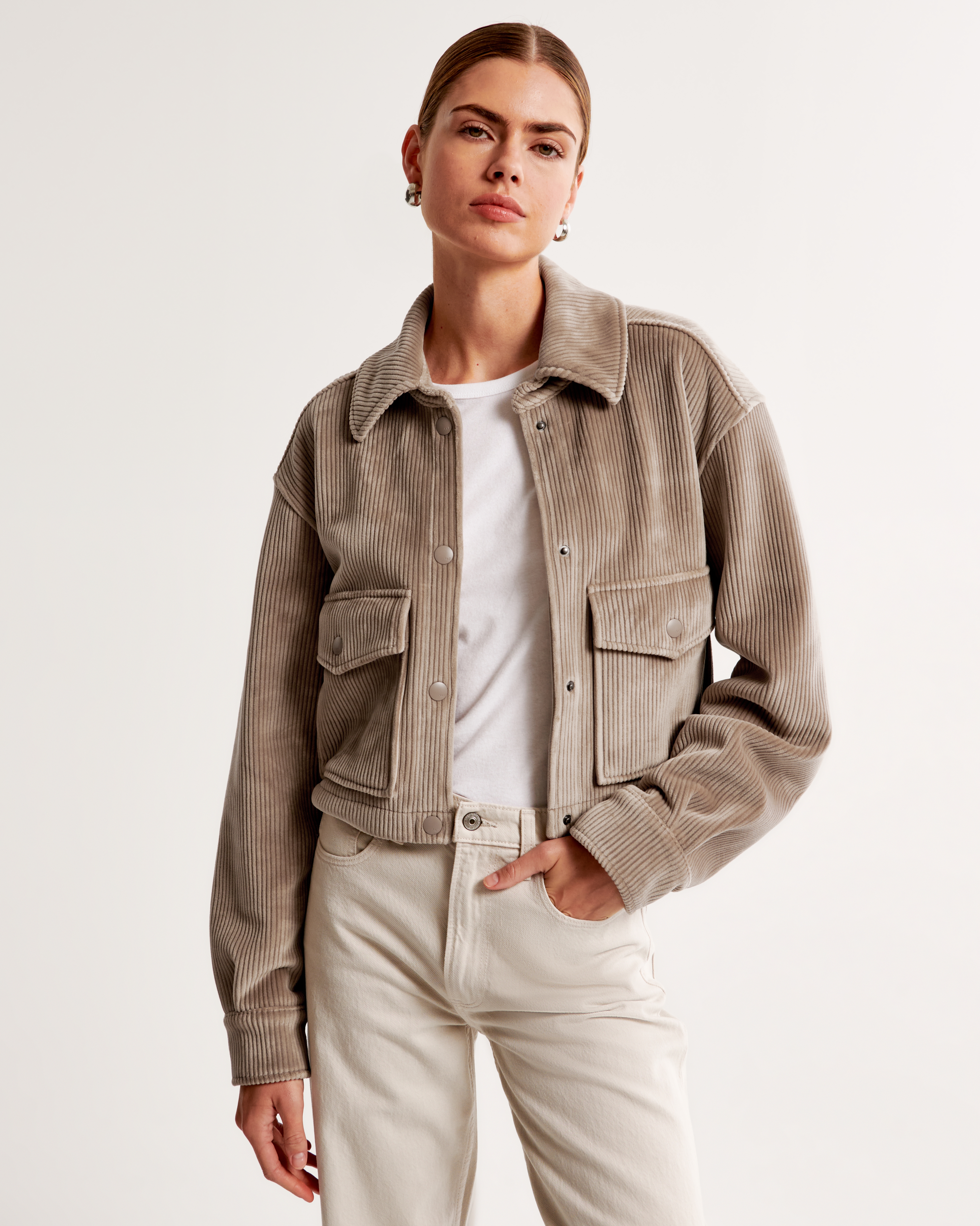 Women's Cropped Corduroy Velour Shirt Jacket | Women's Womens