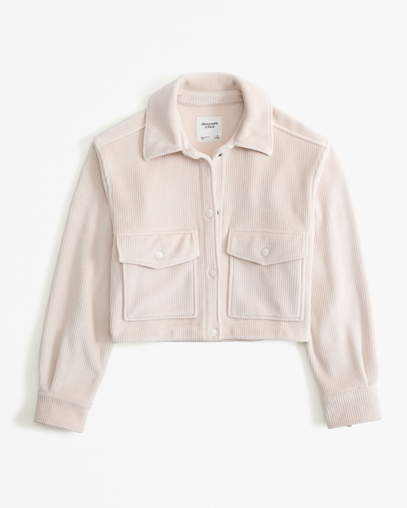 Women's Cropped Corduroy Velour Shirt Jacket, Women's Tops