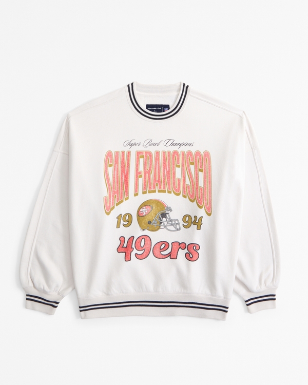 San Francisco 49ers Graphic Oversized Sunday Crew, Cream - 49ers view 1
