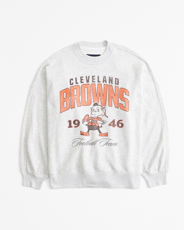 Cleveland Browns Graphic Oversized Sunday Crew, Light Heather Gray - Browns view 1