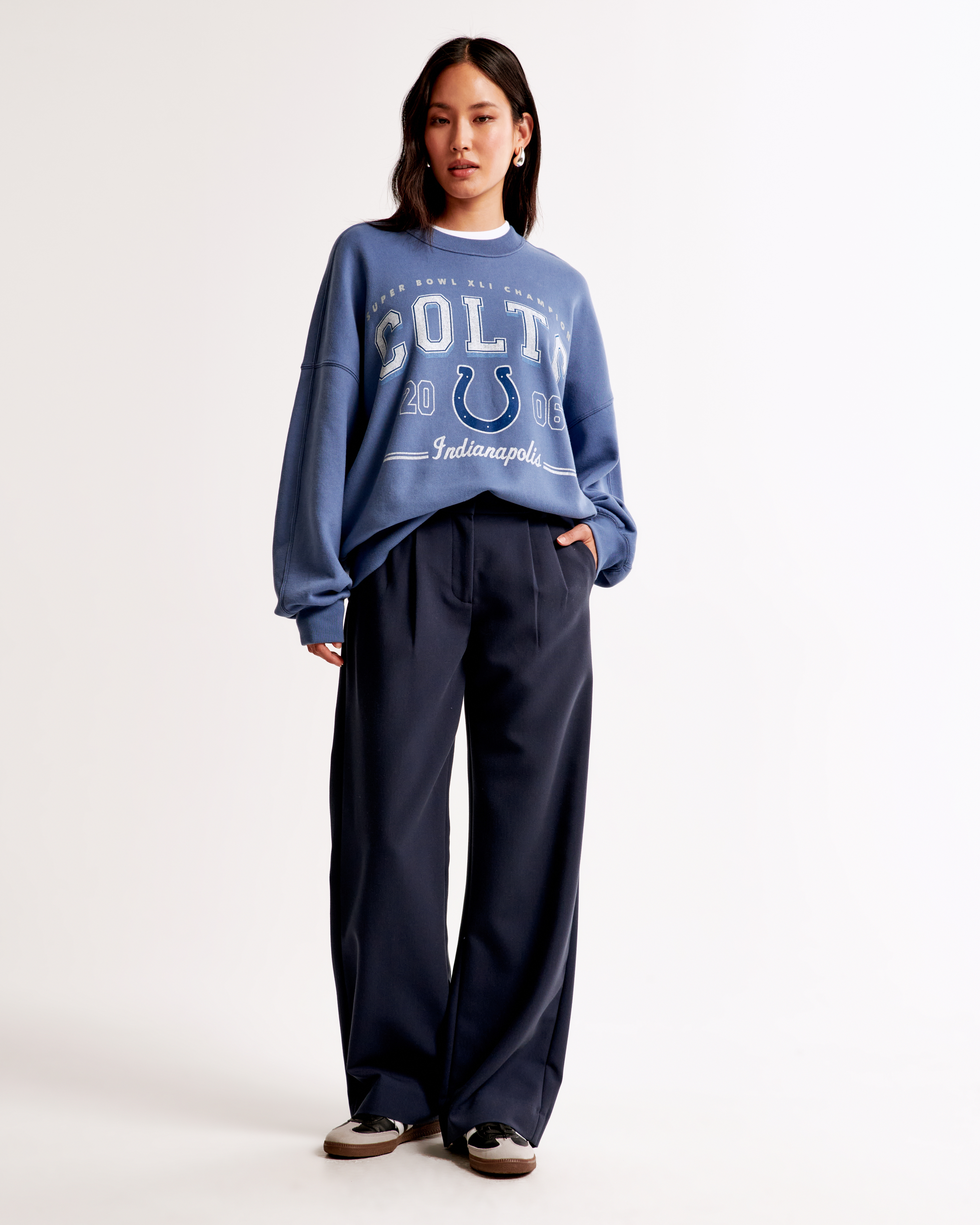 Abercrombie & Fitch Indianapolis Colts Graphic Oversized Sunday Crew In Blue