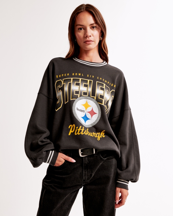 Pittsburgh Steelers Graphic Oversized Sunday Crew, Dark Gray - Steelers view 1